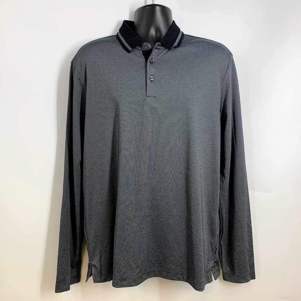 BOSS Men's Long Sleeve Geo Print Polo Shirt XL Gray Button Up‎ Casual